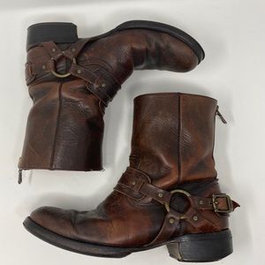 Frye Riley Harness Boot Distressed Leather 10